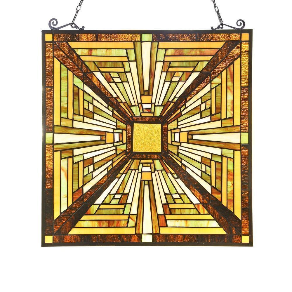 Stained Glass Window Hanging Panels Mission Elegant Style Suncatcher with Chain